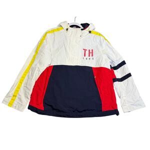 White 1985 Tommy Hilfiger Pullover Yacht Club Sailing Hooded Jacket Mens - sz M